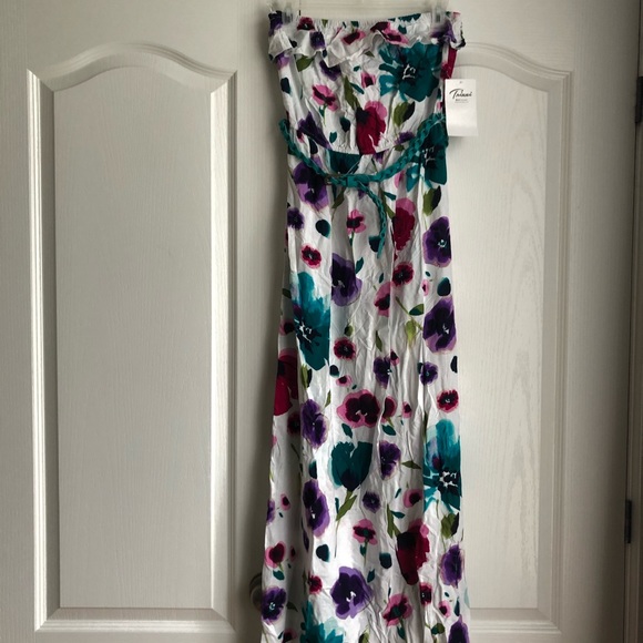 Floral Maxi Strapless Dress with Belt - Picture 1 of 7